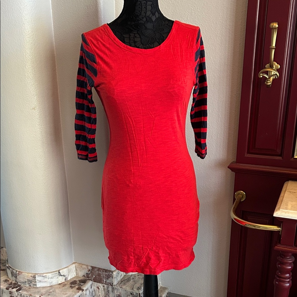 Red and Black Striped Sleeve Dress